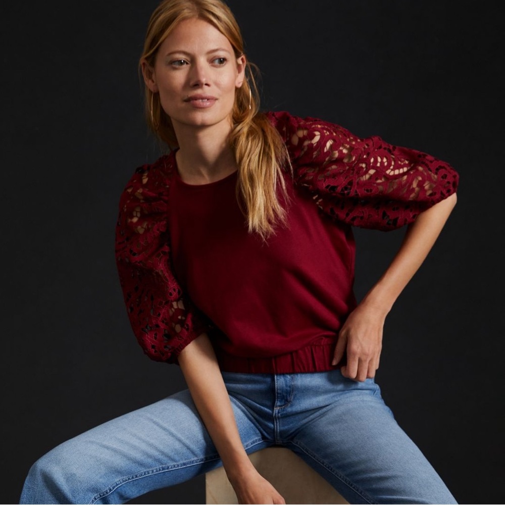 Anthropologie Dolan Lace sleeve sweatshirt